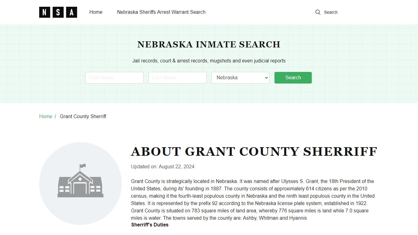 Grant County Nebraska Sheriff and County Jail Information