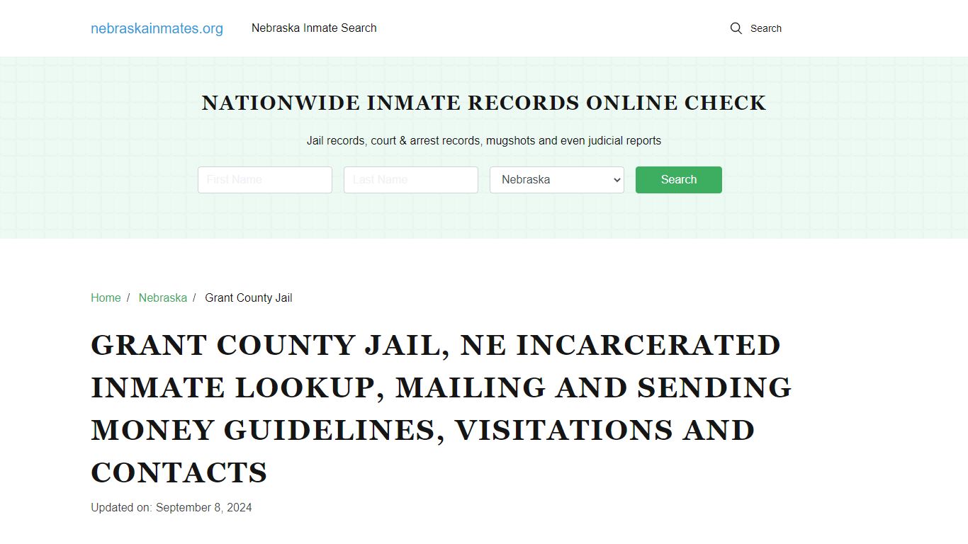 Grant County Jail, NE: Offender Locator, Visitation & Contact Info